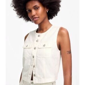 NWT Madewell Cropped Denim Airy Vest In Tille White, Sz XL (US 12)
